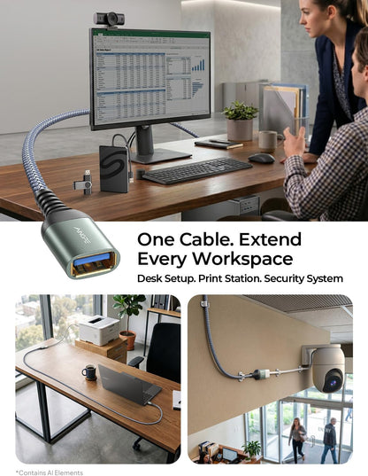 USB Extension Cable 10FT USB 3.0 Extender Male to Female Cord Grey