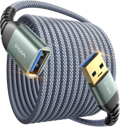 USB Extension Cable 10FT USB 3.0 Extender Male to Female Cord Grey